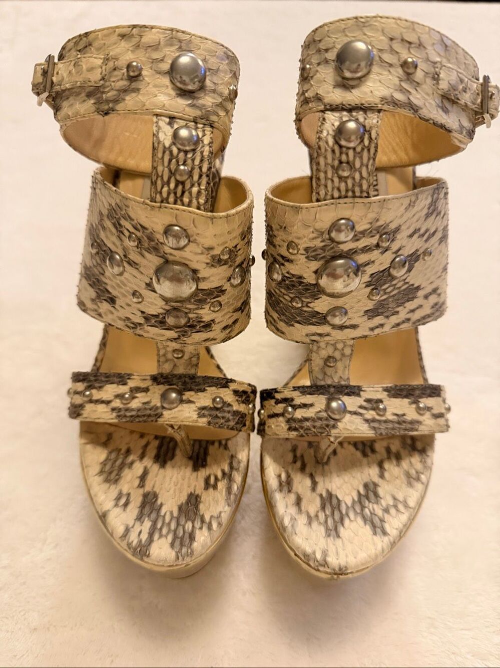 Jimmy Choo Python Print Studded Platform Wedge Sandals EU 36 US 6 - Picture 9 of 15